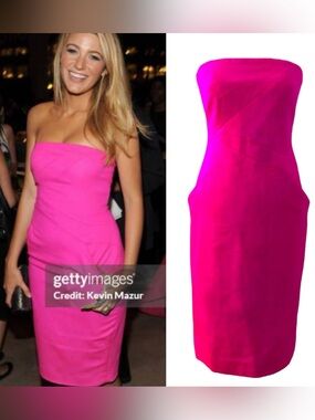 Michael Kors Strapless Fuchsia Sheath Dress aso Blake Lively 8